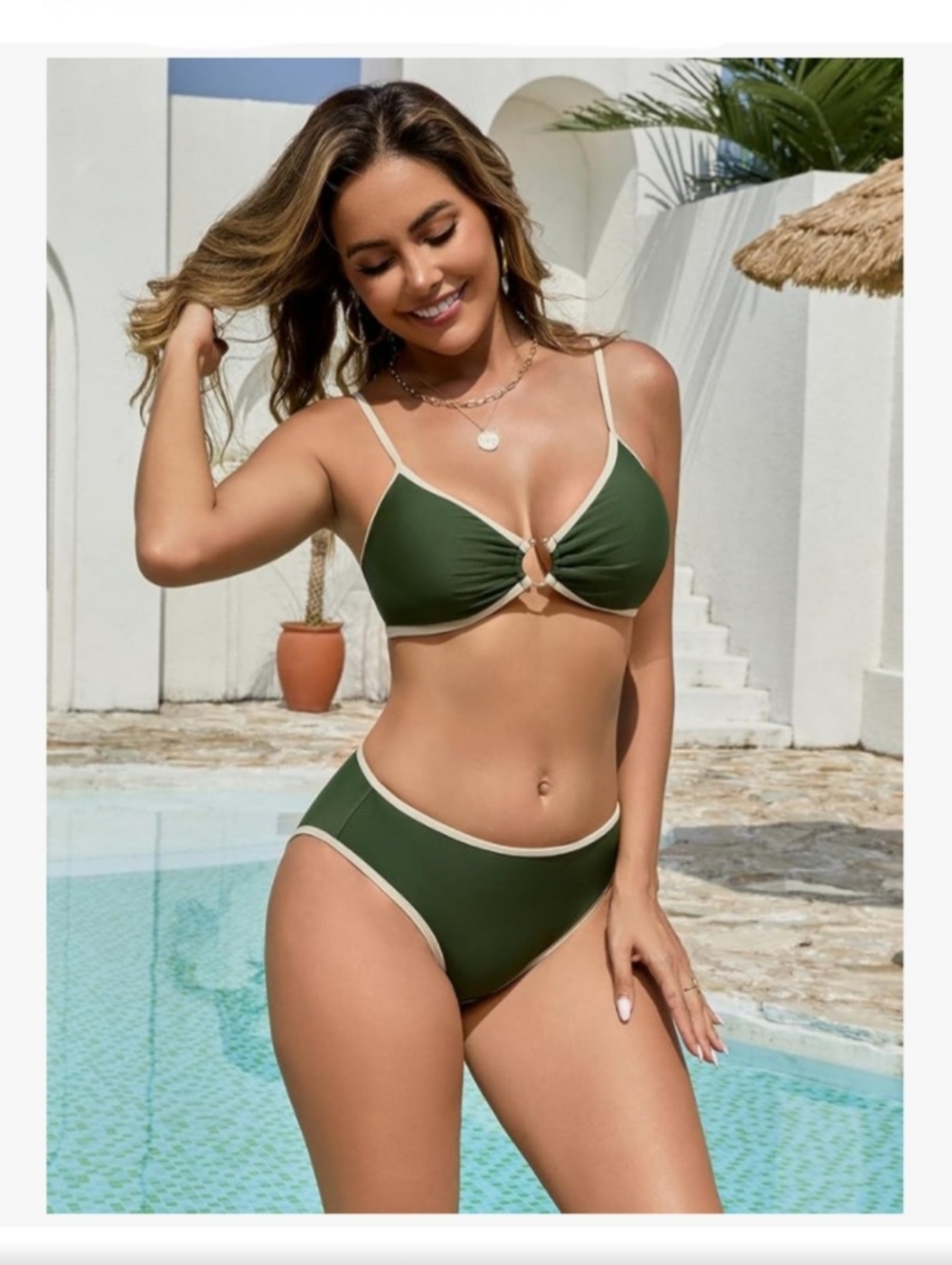 NWT Shekini U-Ring Army Green Bikini - M